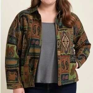 Anu by Natural Vintage Tapestry Jacket Boho Patchwork Open Front Size L